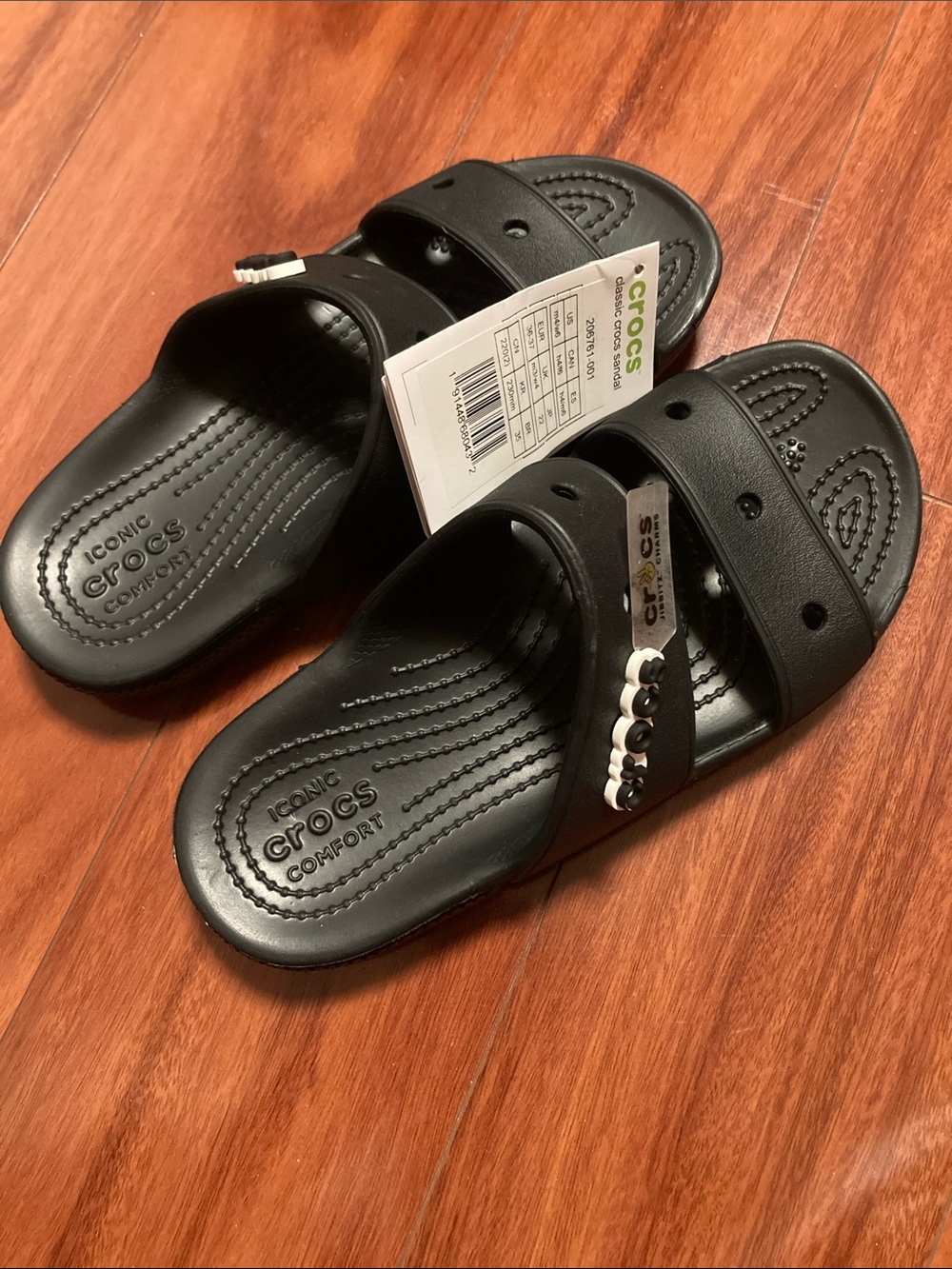 CROCS Black Slide Sandals with Bead Accent